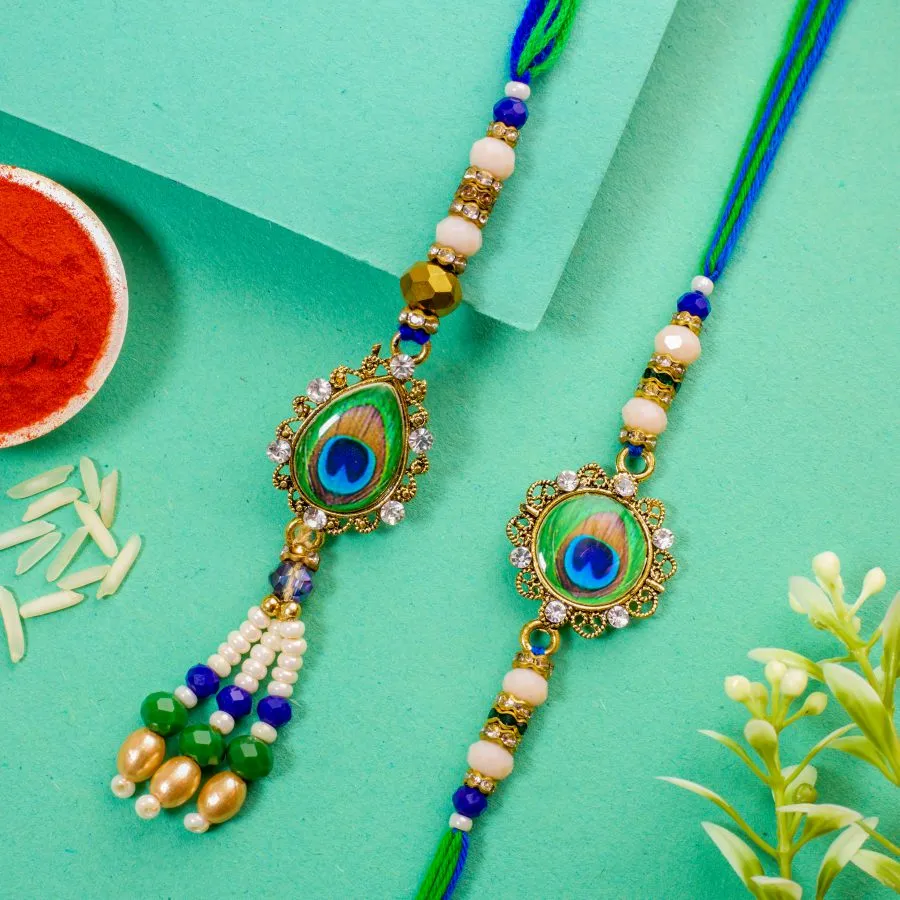 Vibrant Peacock Rakhi Set