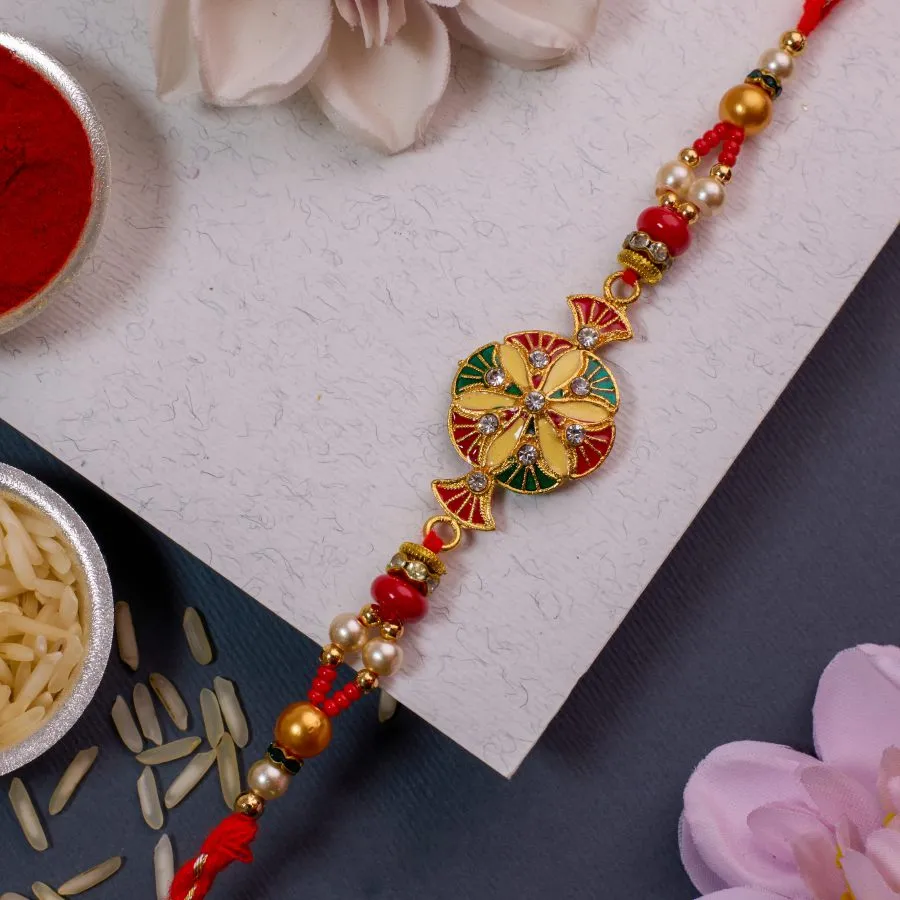 Vibrant Floral Kundan Rakhi