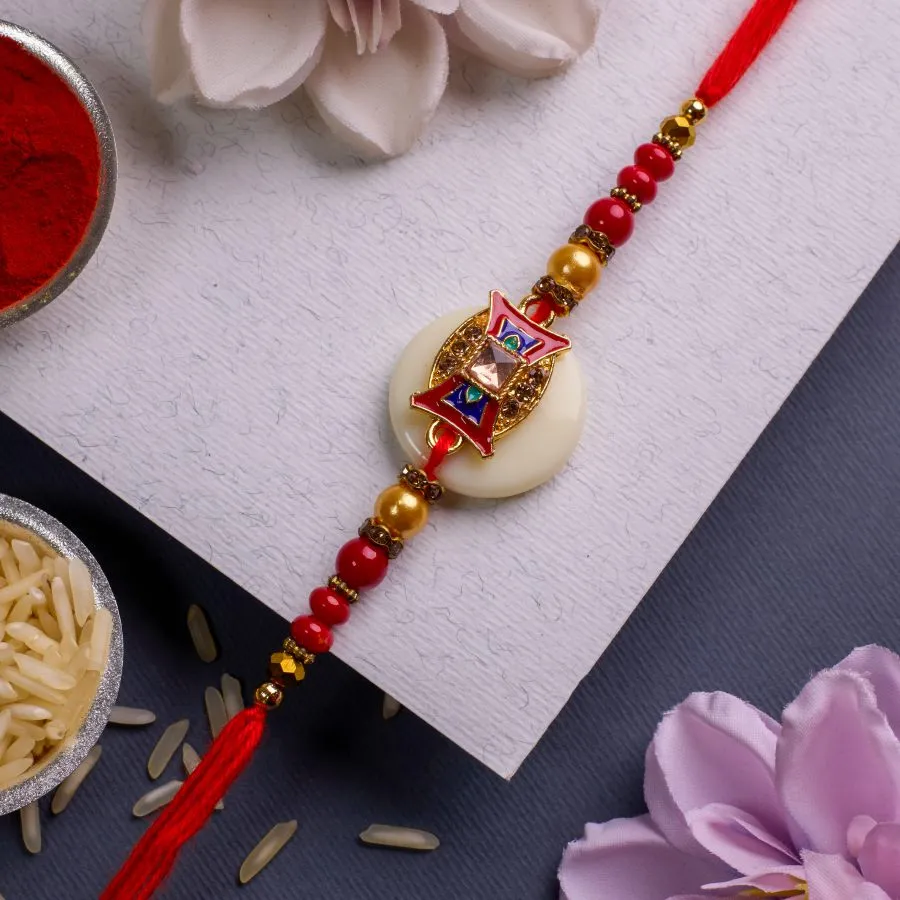 Exquisite Kundan Rakhi with Roli & Chawal