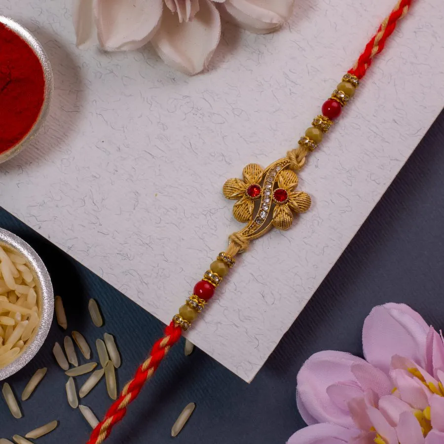 Stunning Floral Kundan Rakhi for Siblings