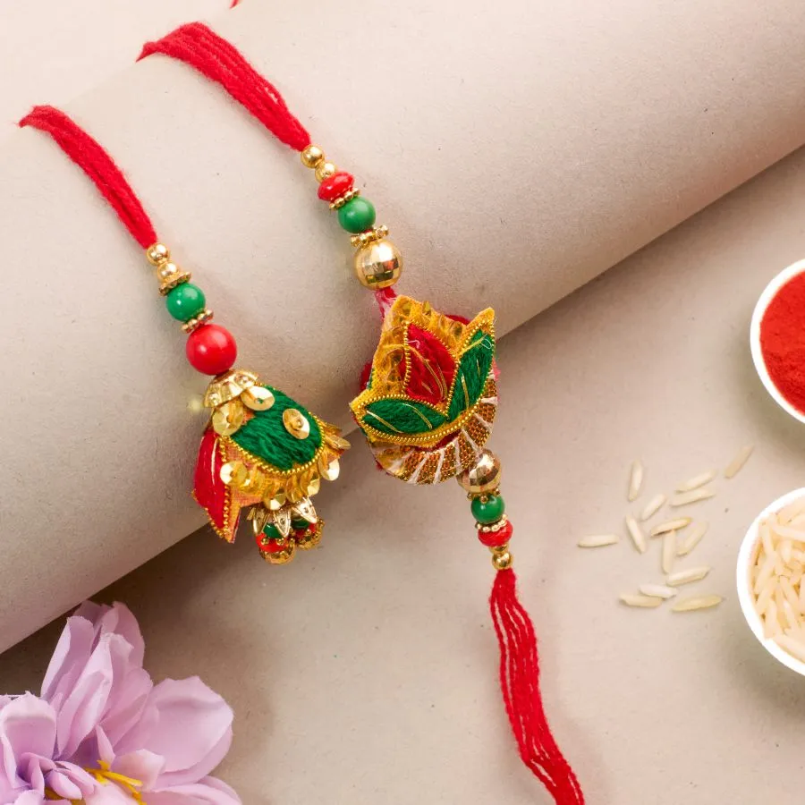 Charming Zardosi Bhaiya Bhabhi Rakhi Set