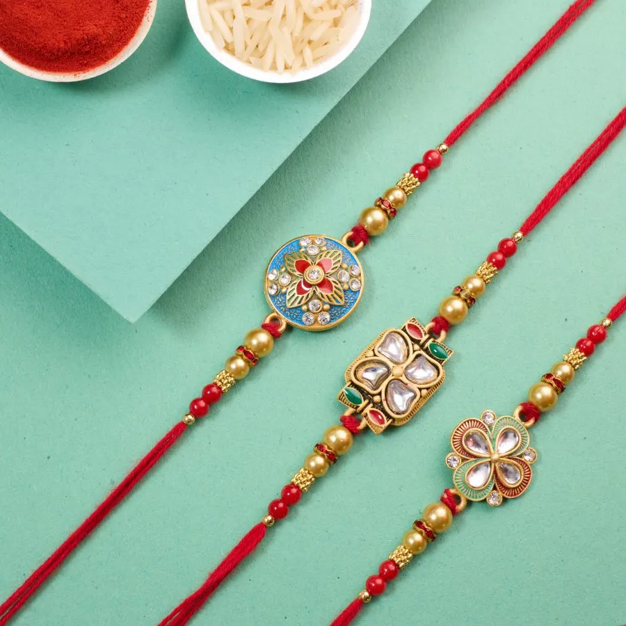 Kundan Rakhi Trio with Blessings