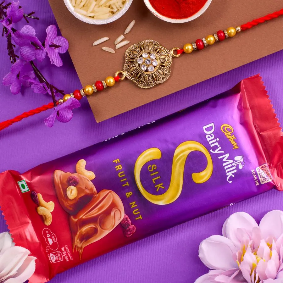 Elegant Kundan Rakhi & Cadbury Delight