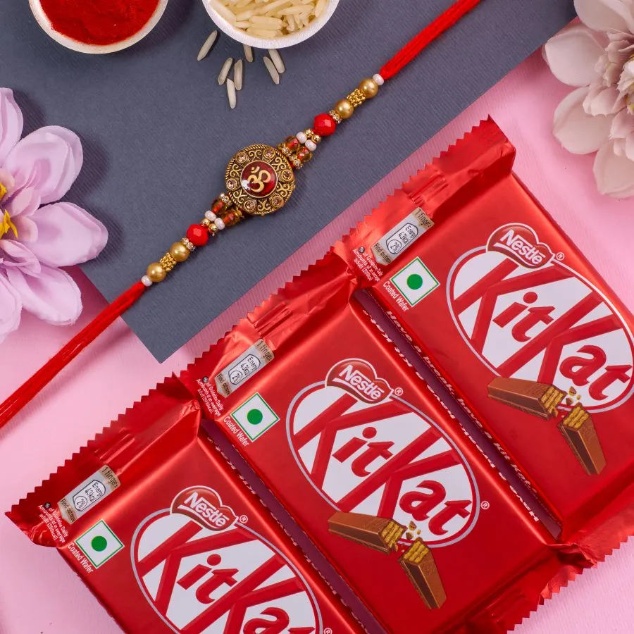 Festive OM Rakhi with KitKat Chocolate
