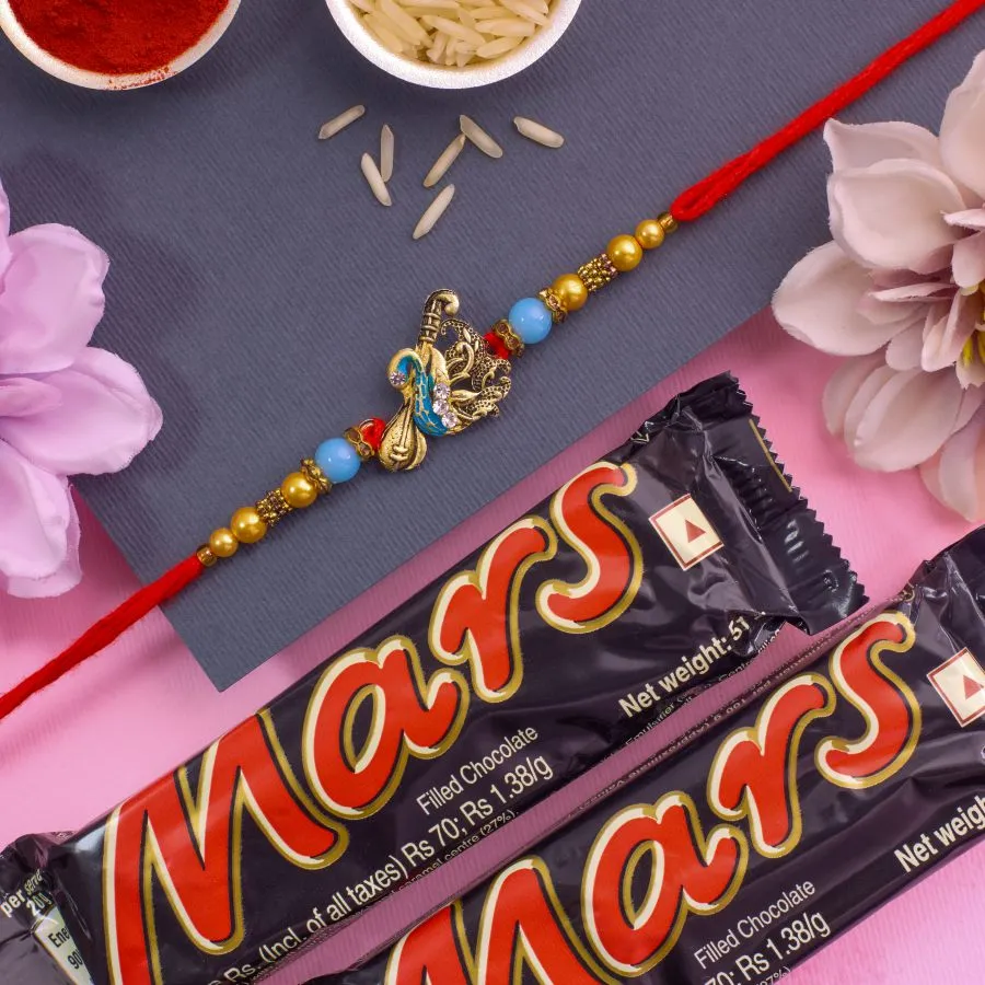 Festive Peacock Rakhi with Mars Duo