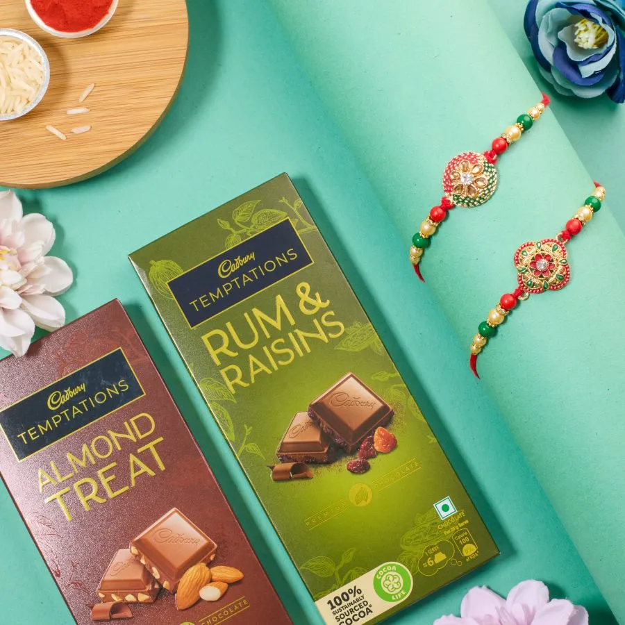Kundan Rakhi & Chocolate Gift Set