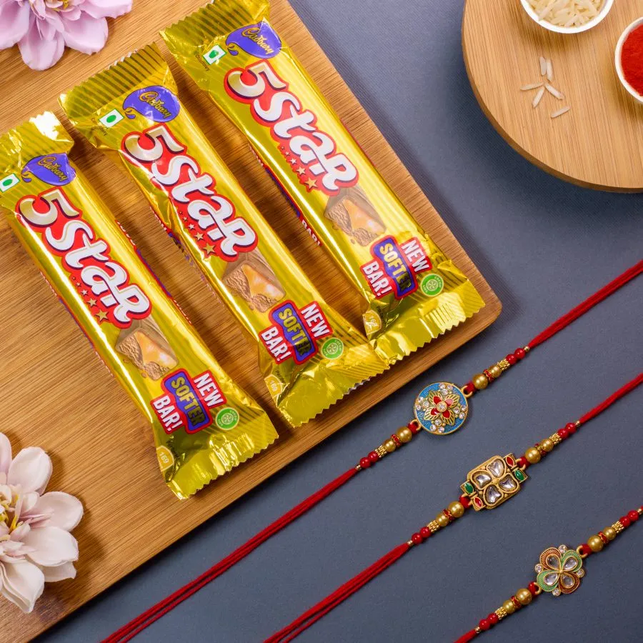 Kundan Rakhi Trio with Chocolate Treats