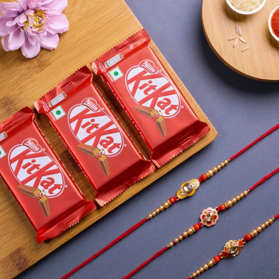 Festive Kundan Rakhi Trio with KitKat