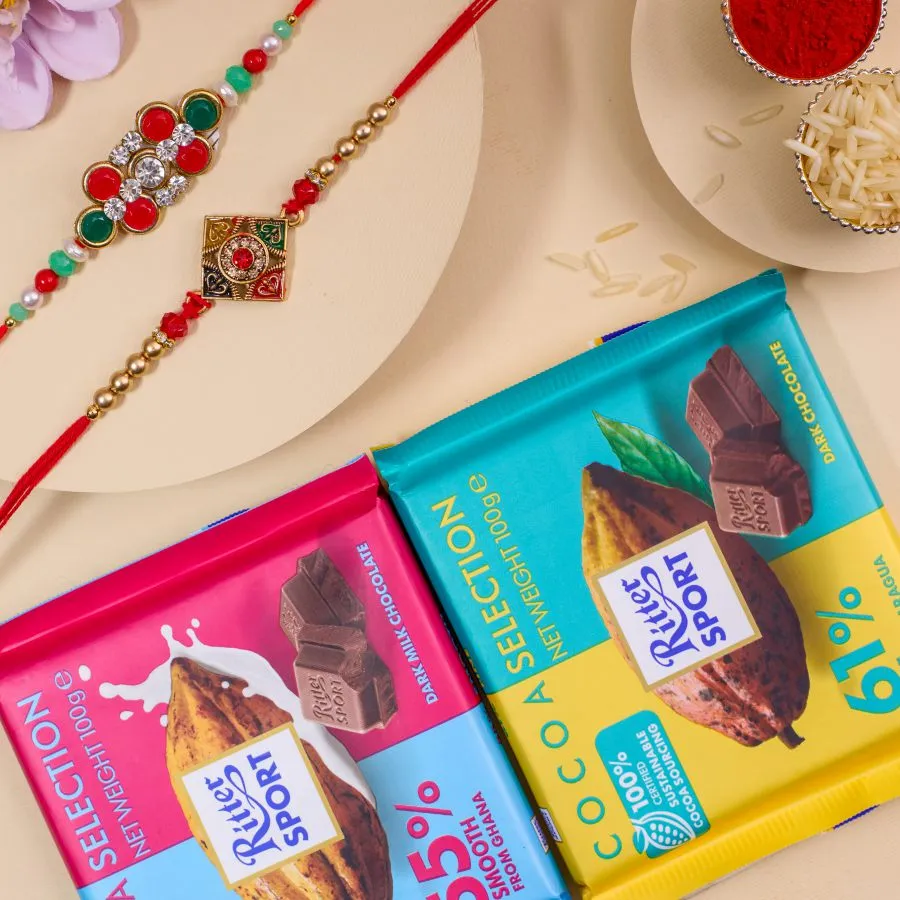 Elegant AD Rakhi & Ritter Chocolate Duo