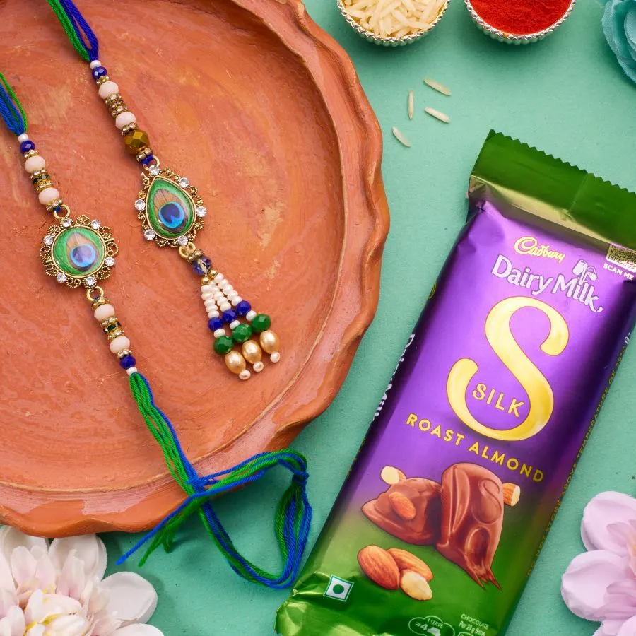 Elegant Peacock Rakhi & Silk Chocolate
