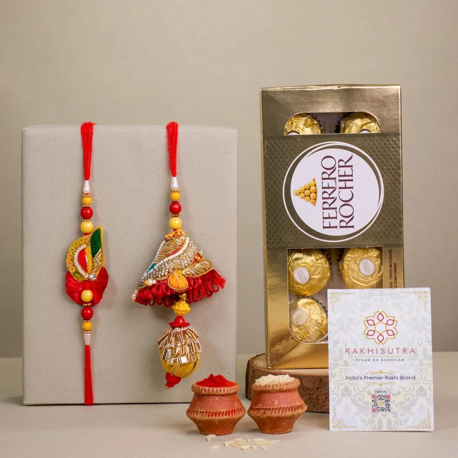 Traditional Bhaiya Bhabhi Rakhi Set with Chocolates