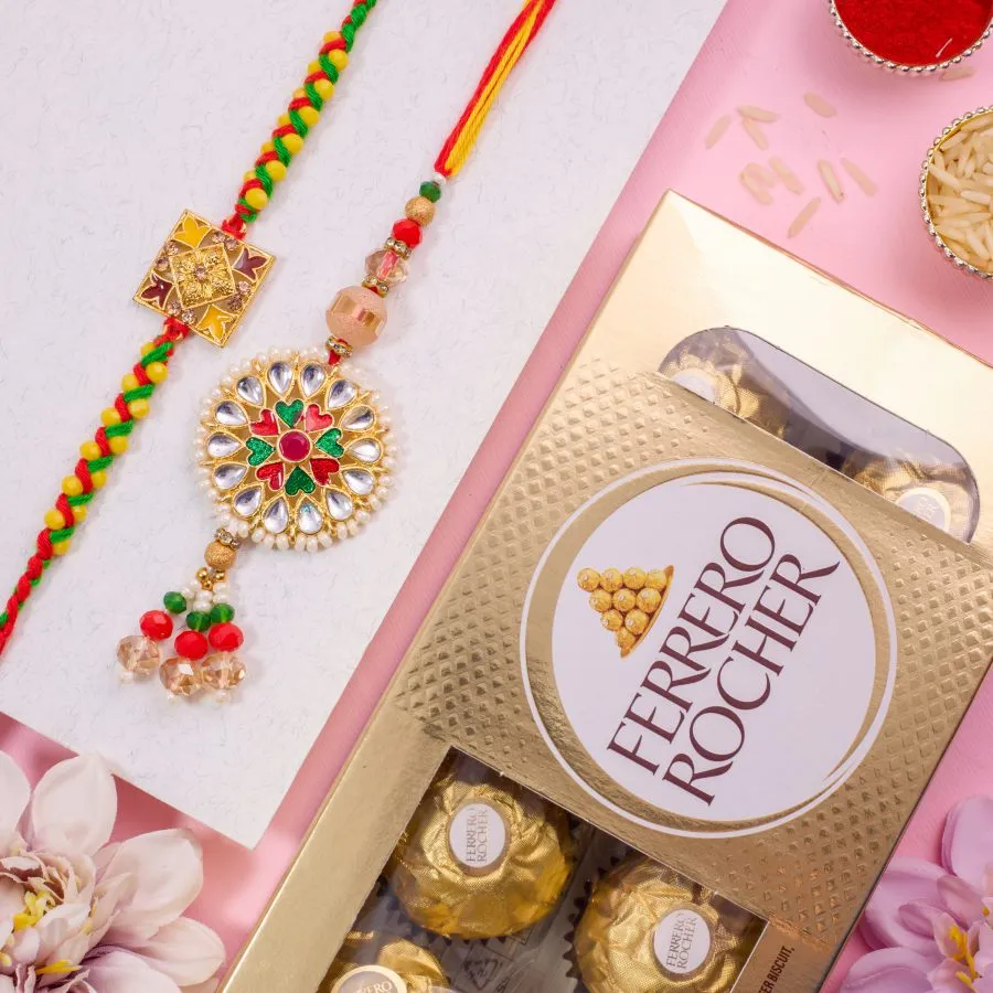 Kundan Rakhi & Chocolate Gift Set