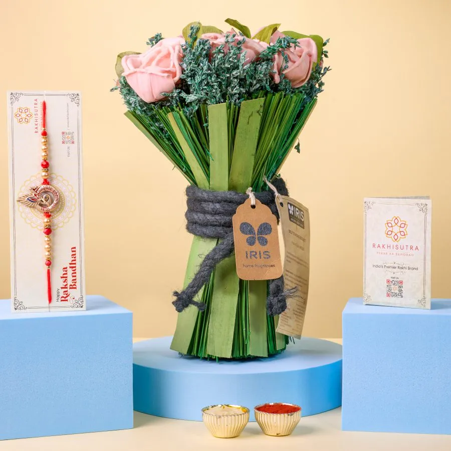 Divine Shree Krishna Rakhi with Artificial Flowers