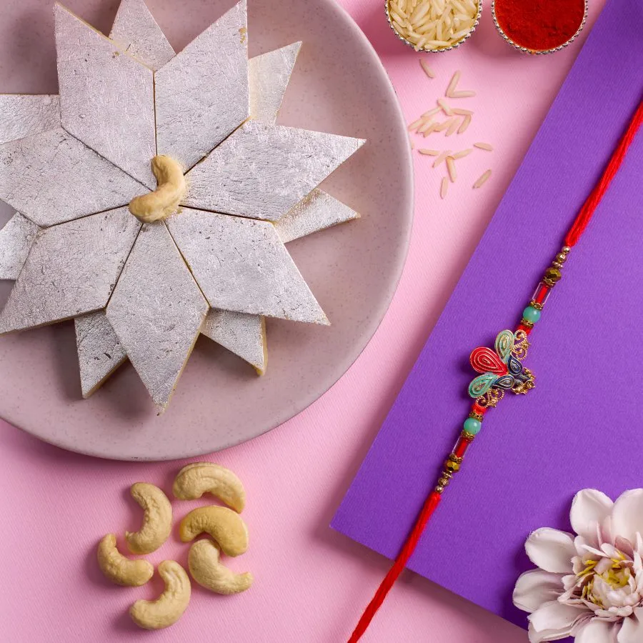 Kundan Elegance Rakhi & Kaju Katli Set