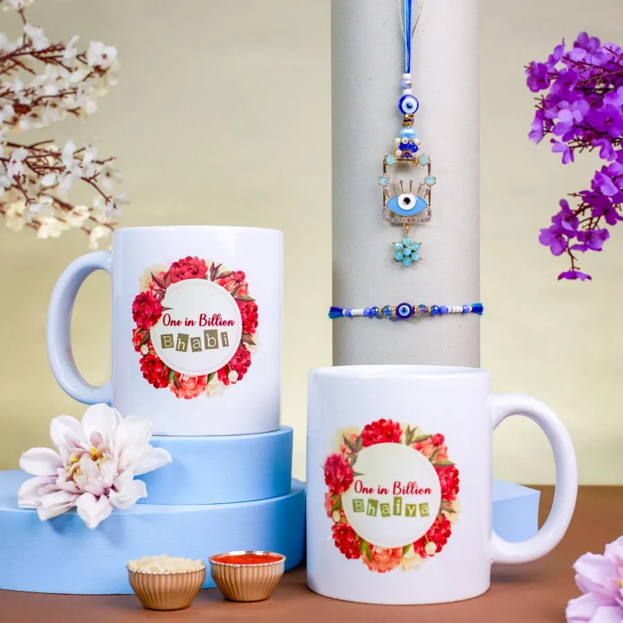 Charming Evil Eye Rakhi with Mugs