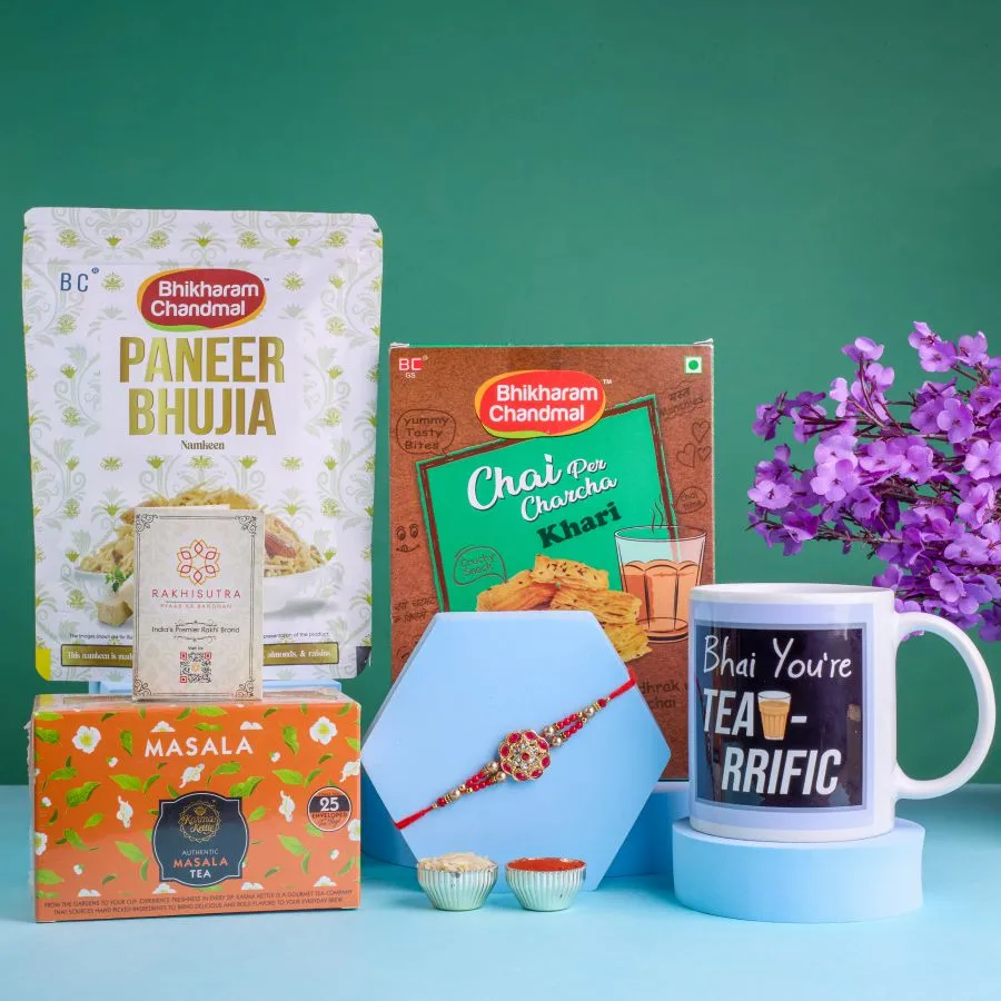 Kundan Rakhi with Tea & Snacks Hamper