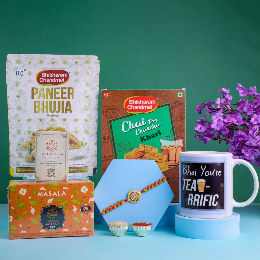 Kundan Rakhi with Gourmet Snack Hamper