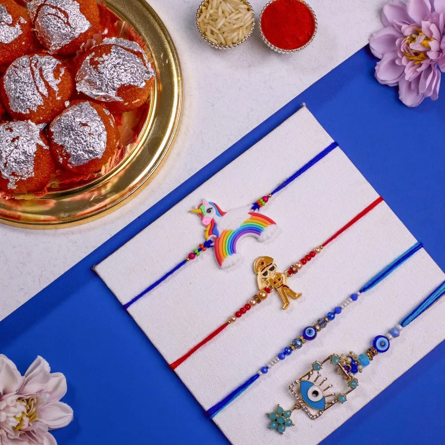 Wonderful Family Rakhi Set N Ghee Laddu Combo