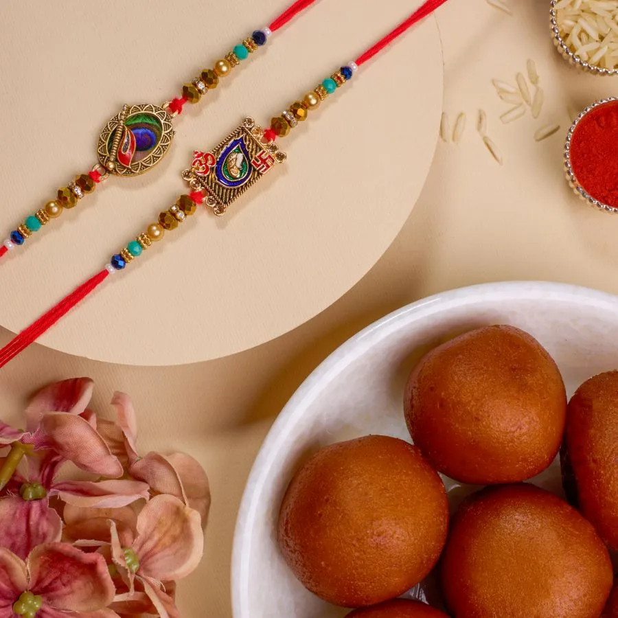 Festive Kundan Rakhi N Sweet Delight Set