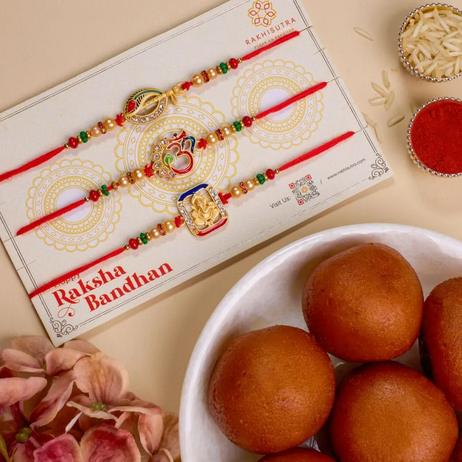 Auspicious Rakhi Set N Gulab Jamun Combo