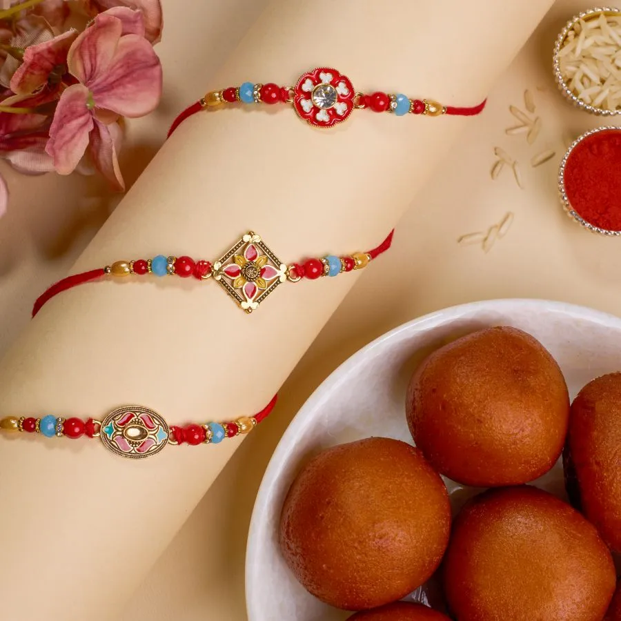 Fancy Kundan Rakhi Set N Gulab Jamun Delight