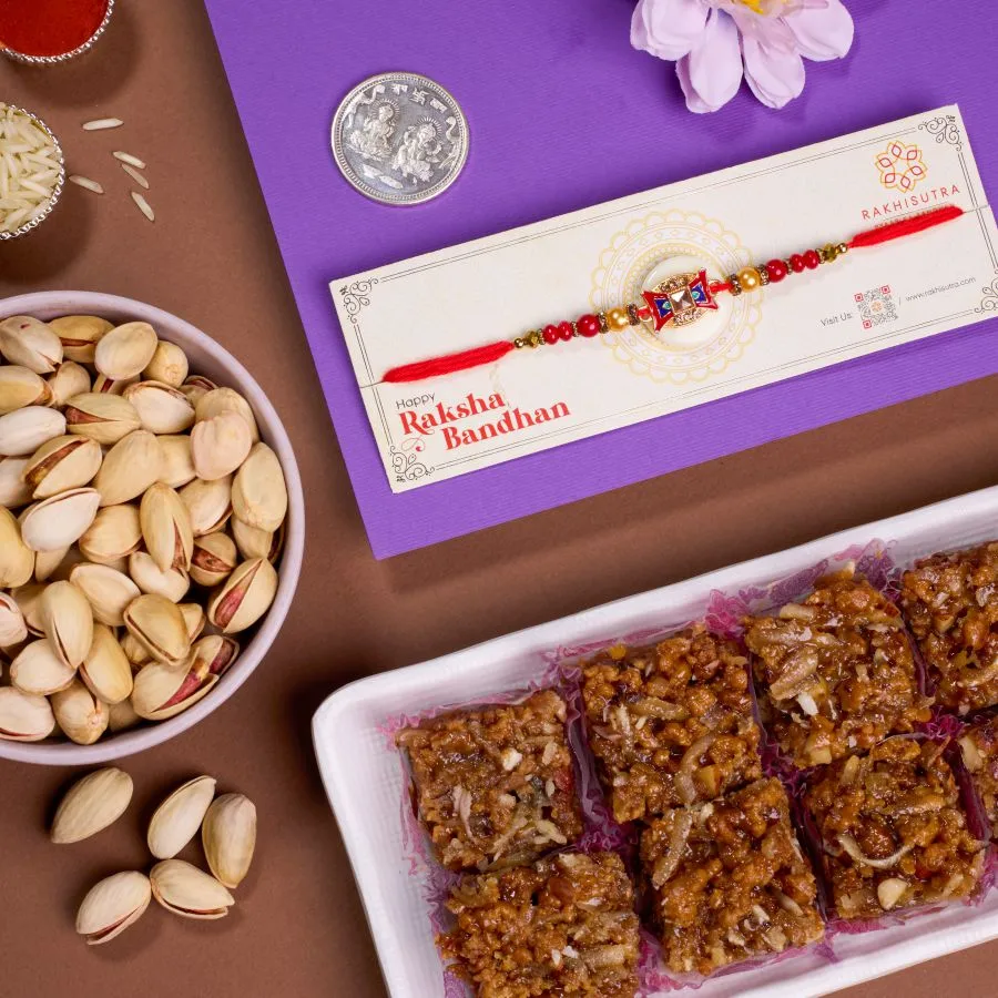 Kundan Rakhi with Sweet Dodha Barfi