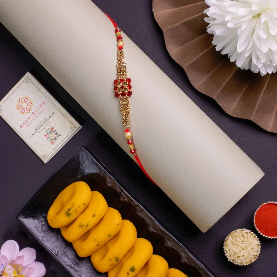 Love & Sweets: Kundan Rakhi with Kesar Peda