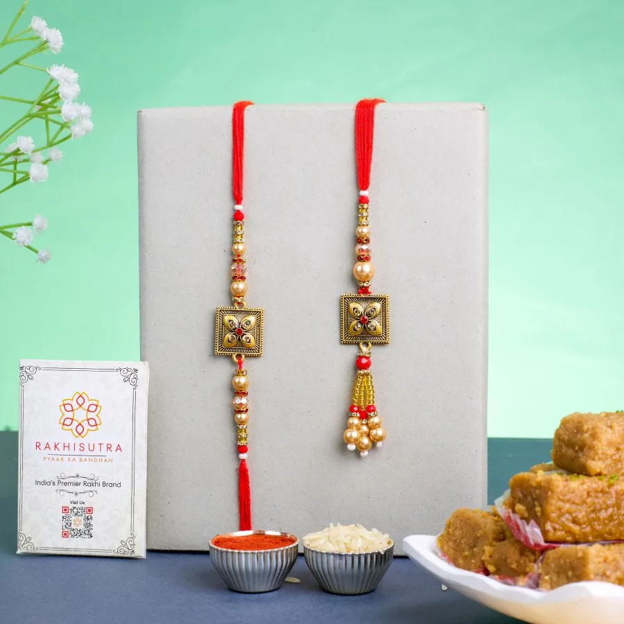 Traditional Kundan Rakhi N Milk Cake Combo