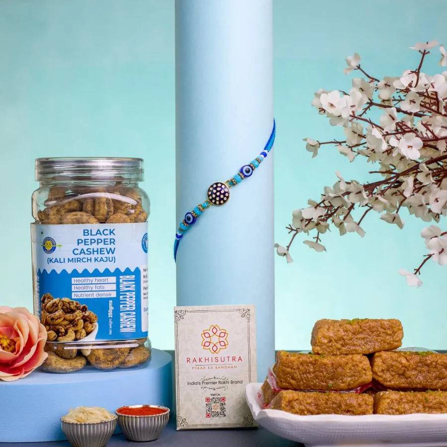 Stunning Evil Eye Rakhi N Treats Gift Set