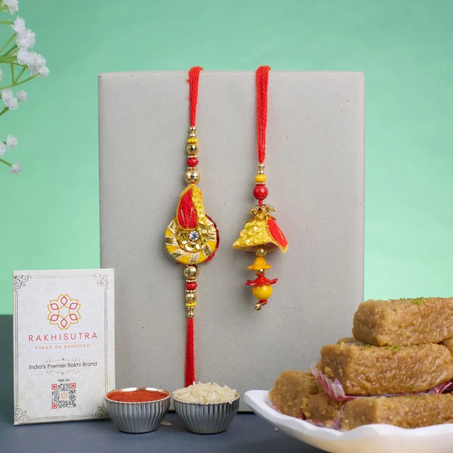 Traditional Zardosi Bhai Bhabhi Rakhi N Milk Cake Combo