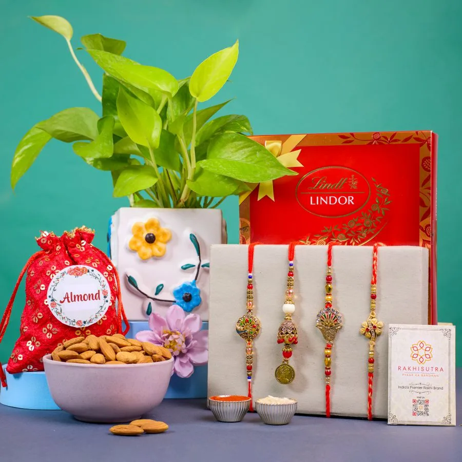 Kundan Rakhi Gift: Elegance and Treats