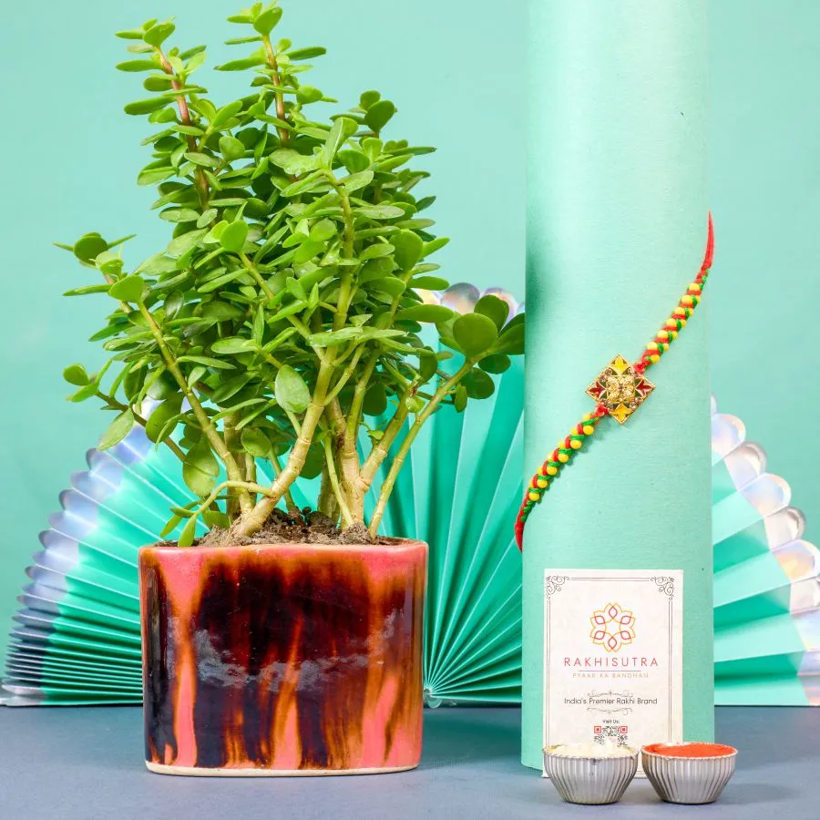 Kundan Rakhi Gift: Green Serenity