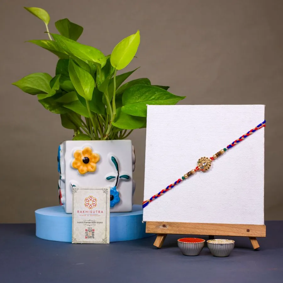 Kundan Rakhi & Golden Pothos Duo