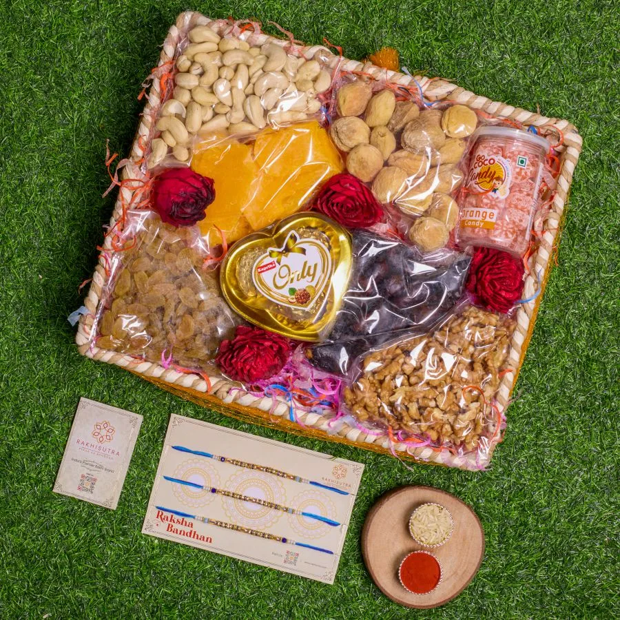 Designer Rakhi Set with Nutty Goodies