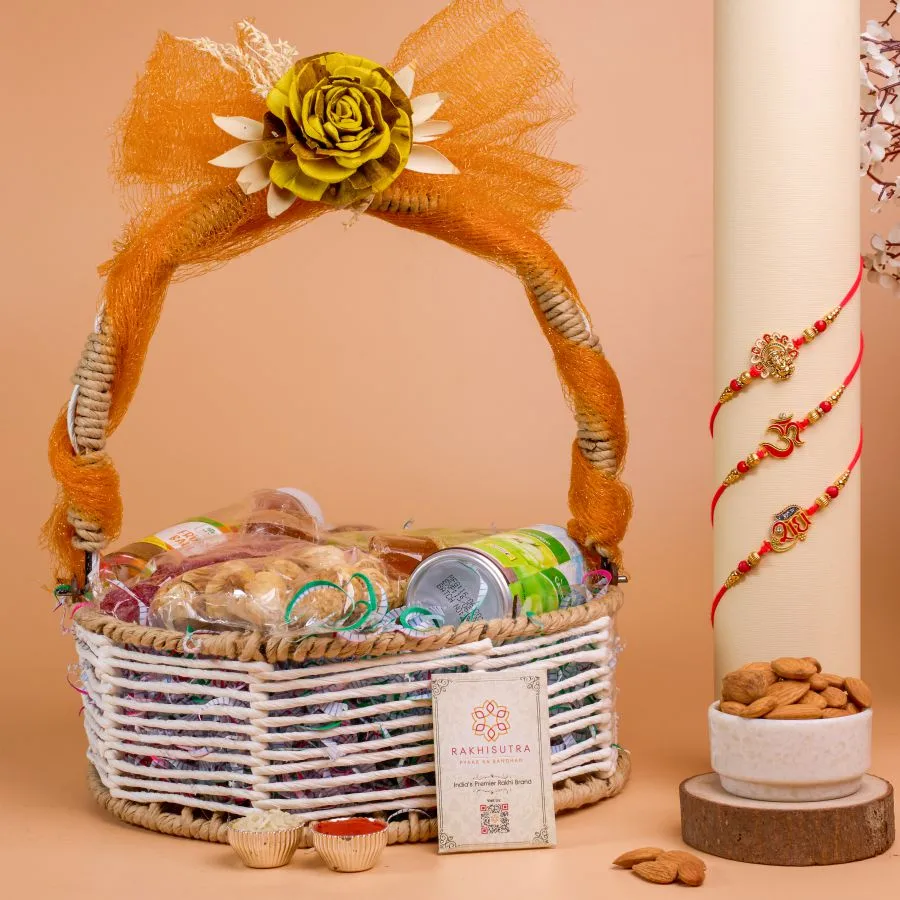 Vibrant Designer Rakhi & Treat Basket