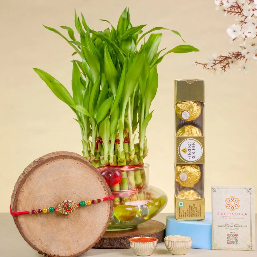 Elegant Peacock Kundan Rakhi Gift Set