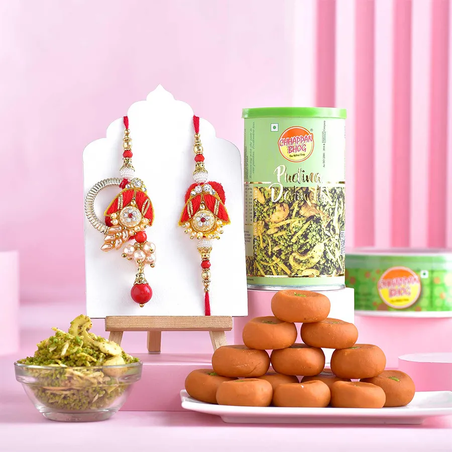 Classic Couple Rakhi & Traditional Treats Box