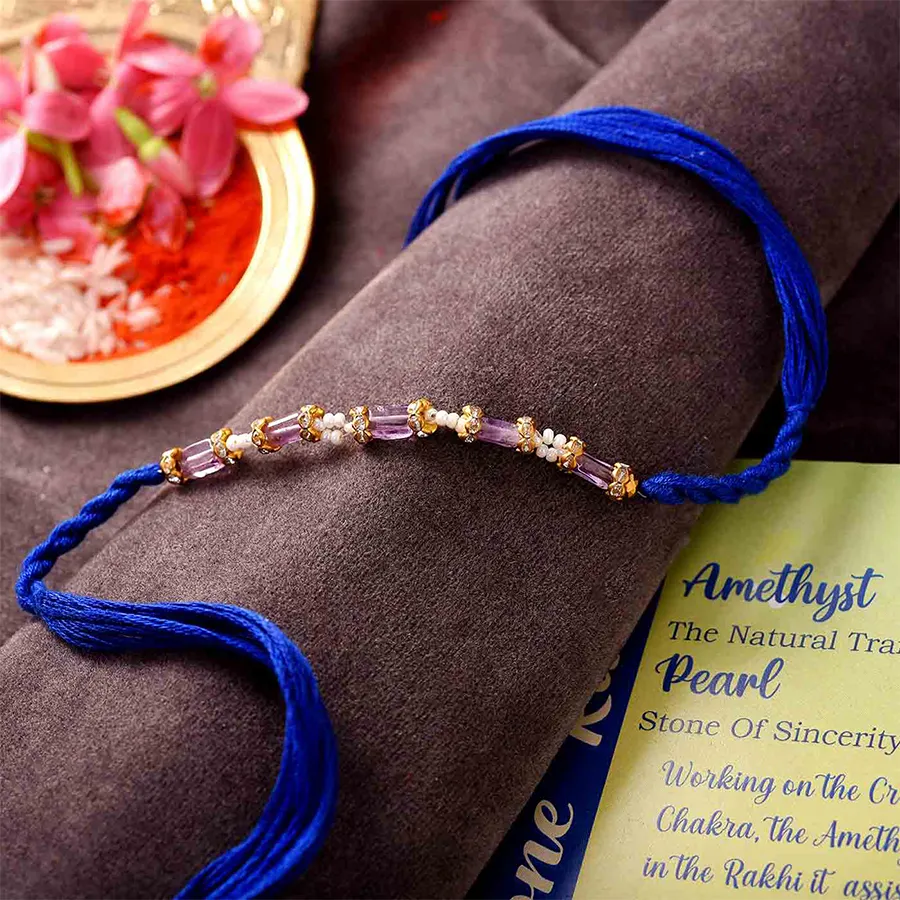 Soothing Amethyst & Pearl Rakhi Set