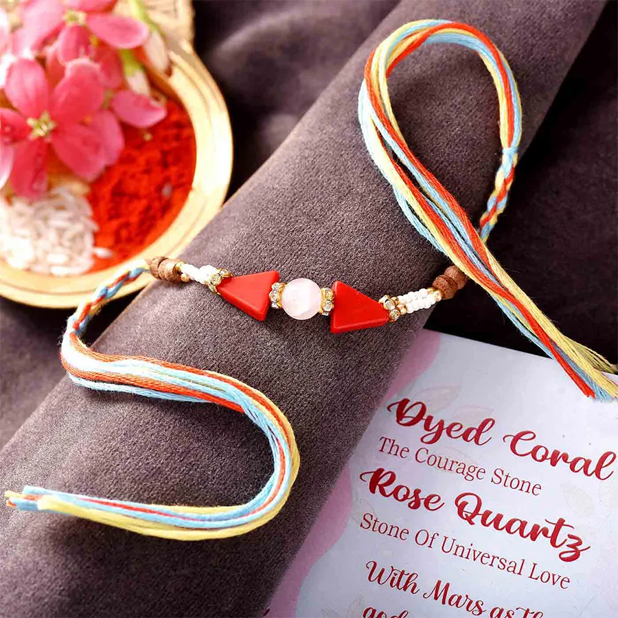 Vibrant Coral & Quartz Rakhi Set