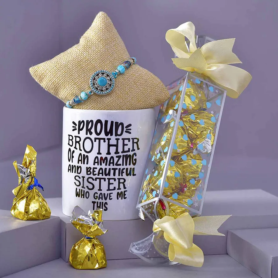 Stone Rakhi, Candy & Mug Hamper