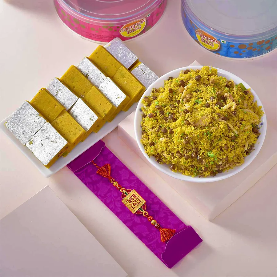 Rakhi with Sweets & Snacks Combo