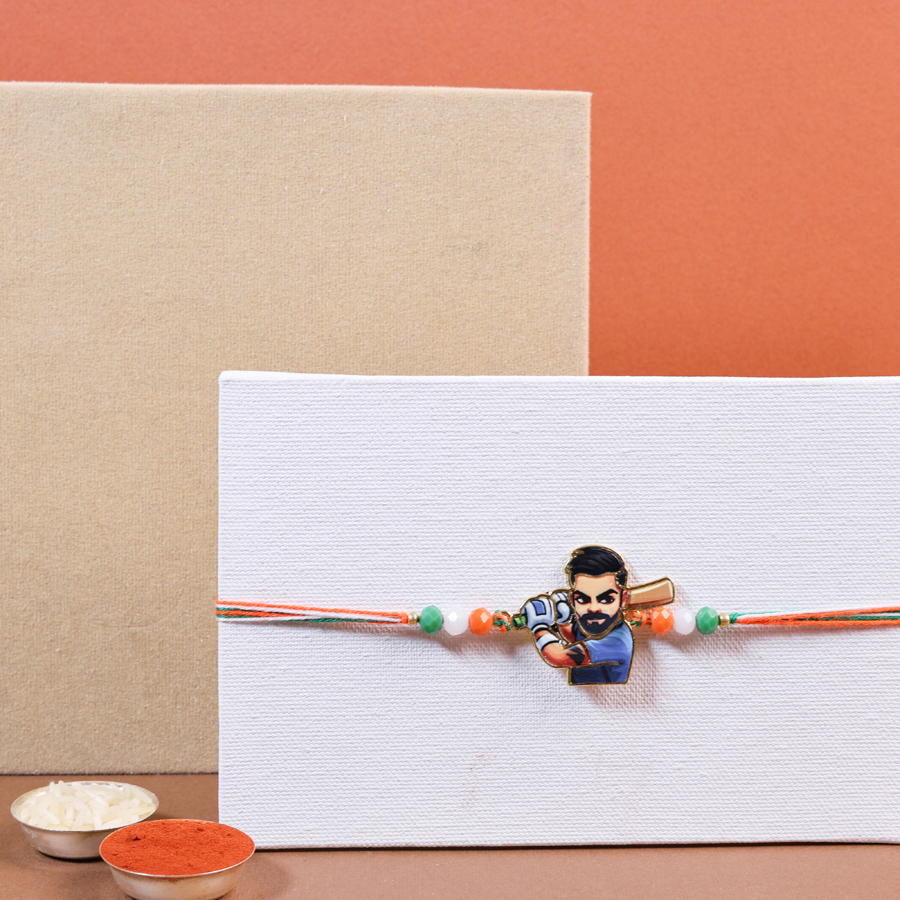 Kids Virat Kohli Rakhi gift set with Roli Tika and message card
