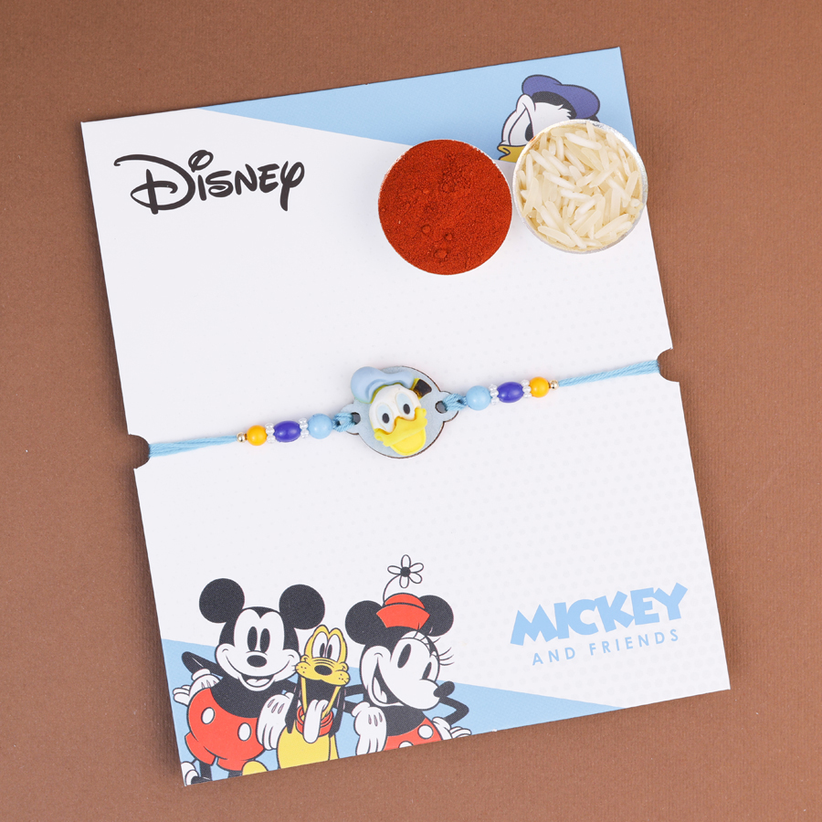 Donald Duck Rakhi Set with Roli Tika and Message Card