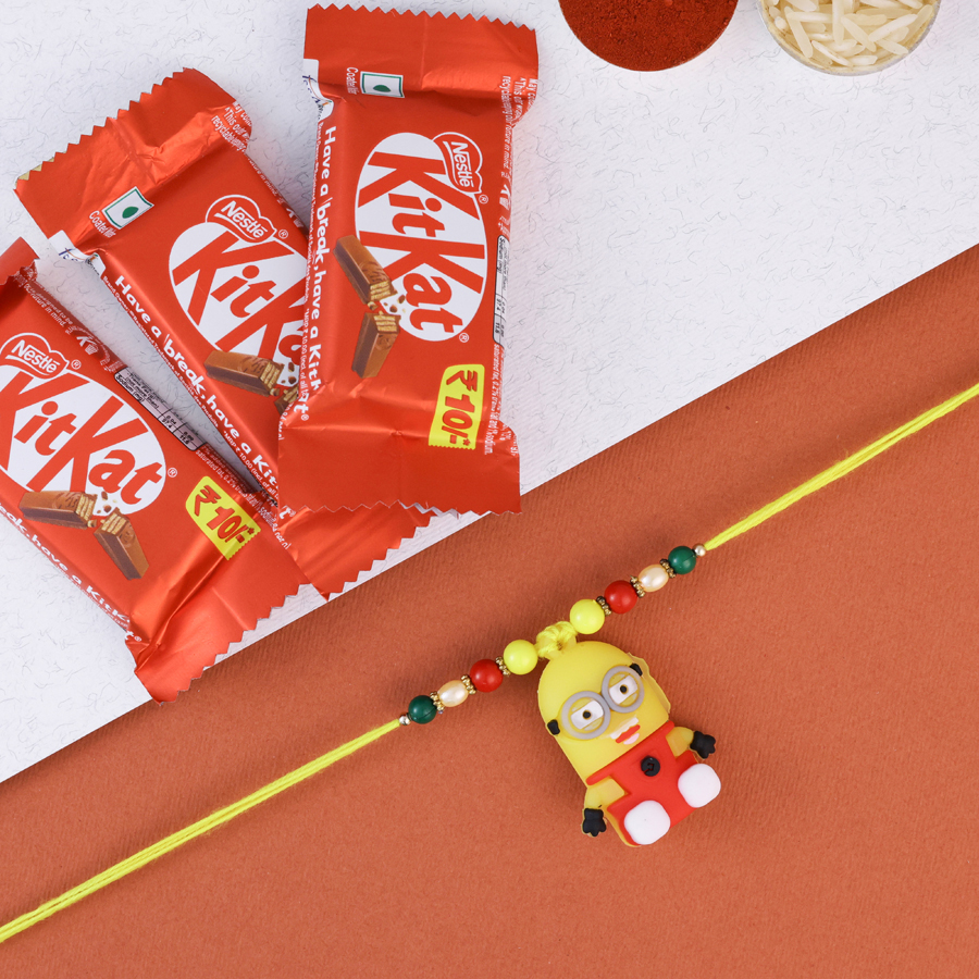 Kids Minion Rakhi with chocolates and traditional items