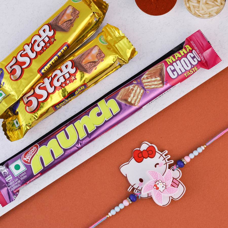 Sweet Spinner Rakhi with chocolates and traditional items