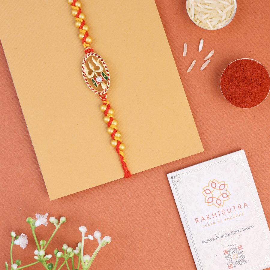 Elegant Swastik Rakhi gift set with tika and card
