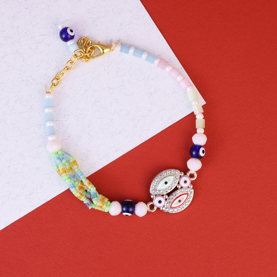 Evil Eye Bracelet Rakhi with roli tika and message card