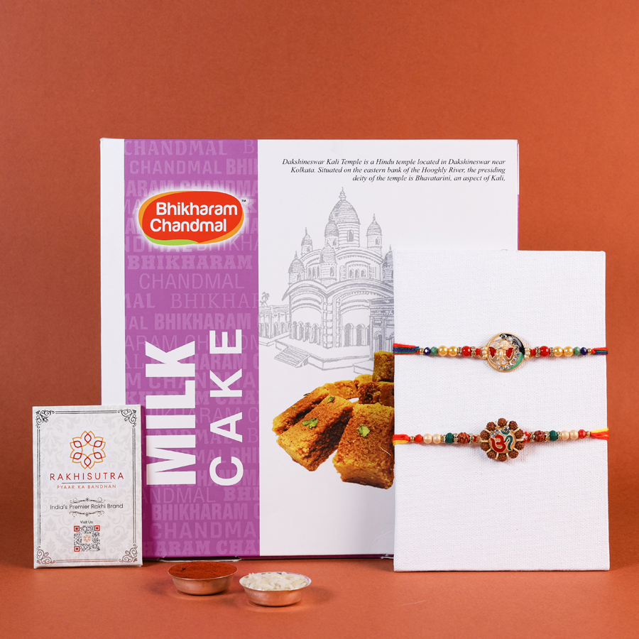 Auspicious Rakhi sweets hamper with blessings
