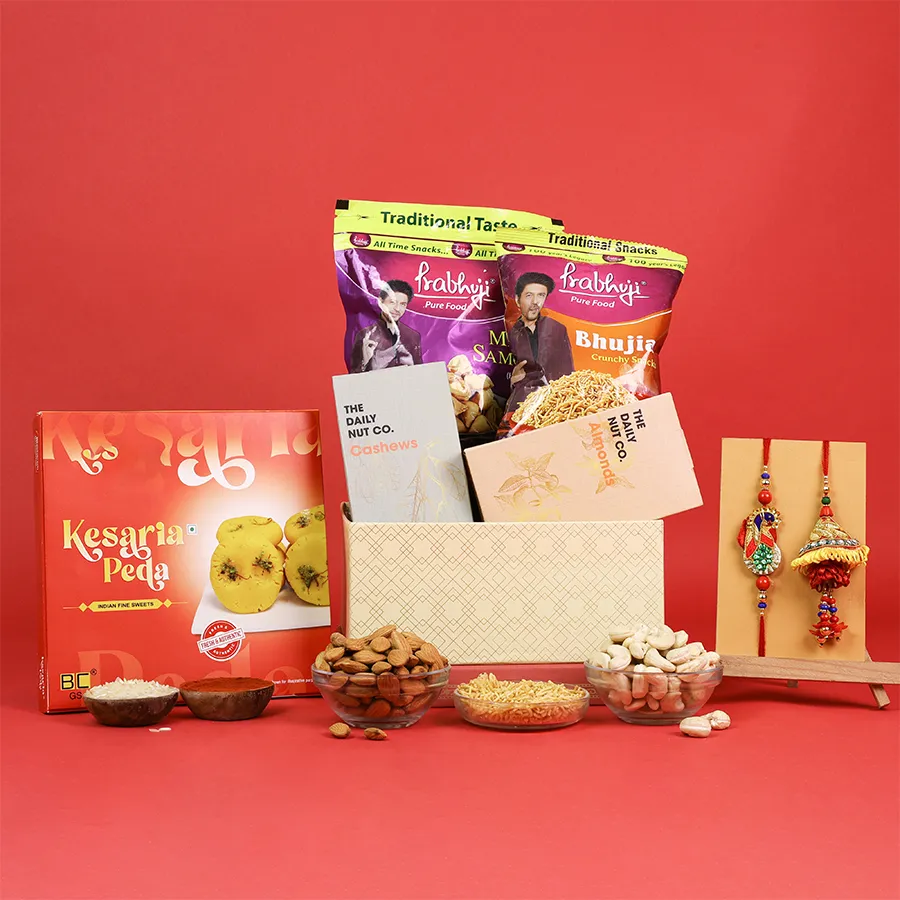 Charmingly packaged Rakhi treat box for celebration.