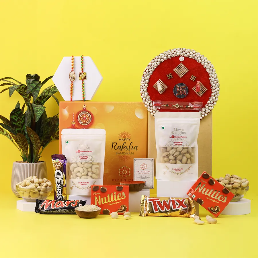 Elegant Rakhi and treats gift box for Raksha Bandhan